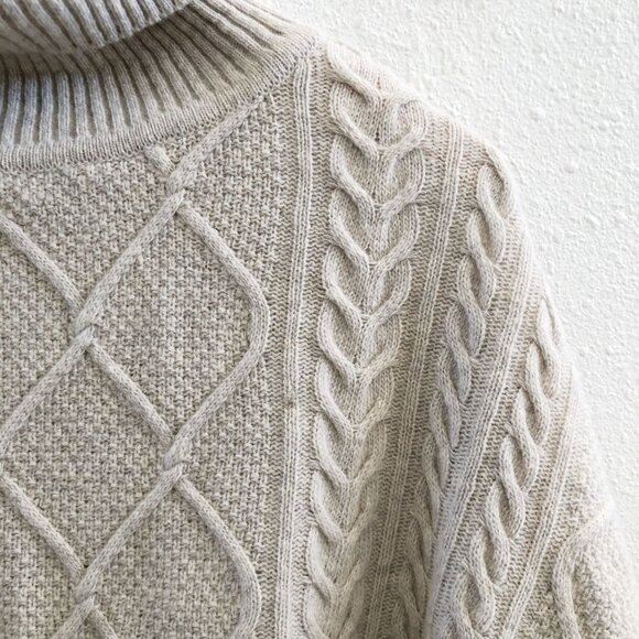 BARBOUR Wool Blend Burne Diamond Stitch Aran Cape No Size Tag Check Measurements - Picture 6 of 11